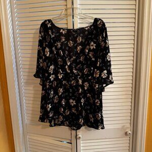 Torrid Black and Blue Flutter Sleeve Blouse